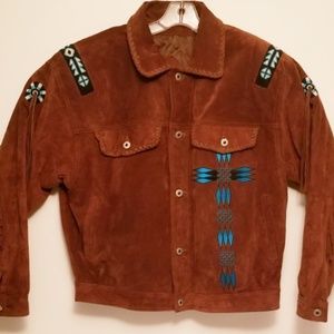 Vtg Adler Genuine Leather Jacket Large, Blue Aztec
